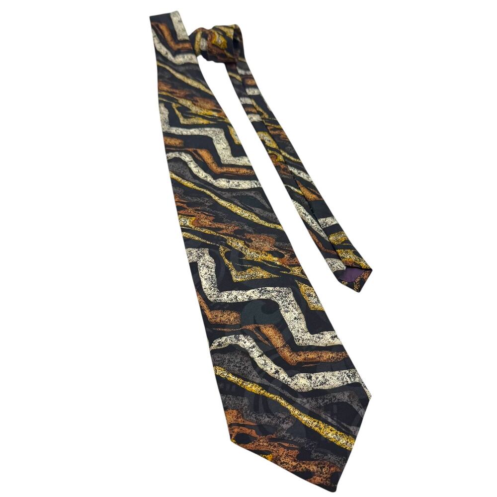 Vtg 90s Jean-Baptiste Caumont Abstract ZigZag Silk Men's Tie Milan Art Deco Mod